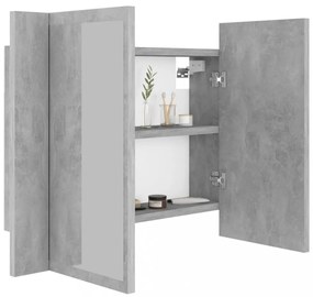 betonszürke akril LED-es tükrös fürdőszobaszekrény 60x12x45 cm