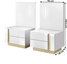 2 éjjeliszekrény, fehér/grandson tölgy/fehér magas fényű, CITY