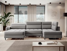 Világosszürke bársony kinyitható-tárolóhelyes sarokkanapé (jobb oldali-U alakú) Berrto – ELTAP