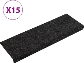 vidaXL 15 db öntapadós lépcsőszőnyeg, 65 x 21 x 4 cm, fekete, téglalap alakú széllel