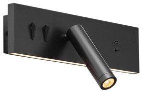 Fali lámpa fekete állítható USB-C-vel, LED-del - Modric