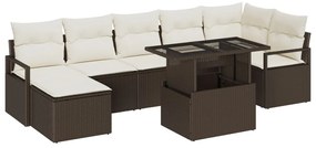 8 Darabos Kertibútor Szett Párnákkal Barna Poly Rattan, 2-Személyes Kertisofa Tárolóval és Párnákkal Barna Poly Rattan