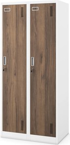 Munkavállalói szekrény, 4 rekeszes, fehér/dió, 800x1800x500 mm: KACPER Eco Design