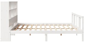 fehér tömör fenyőfa könyvespolcos ágy matrac nélkül 200x200 cm
