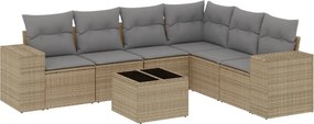vidaXL 7 részes bézs polyrattan kerti ülőgarnitúra párnákkal