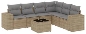 vidaXL 7 részes bézs polyrattan kerti ülőgarnitúra párnákkal