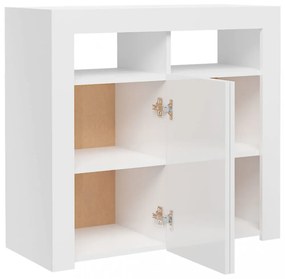 magasfényű fehér tálalószekrény LED-lámpákkal 80 x 35 x 75 cm