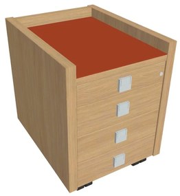 Verno mobil konténer 47 x 60 cm üveggel, 4 fiók, világos tölgy / narancs