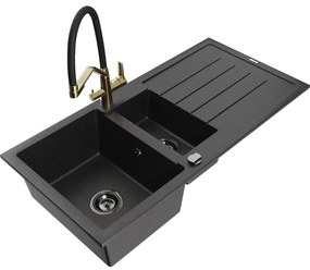 Mexen Andres 1,5 rekeszes gránit mosogató lefolyóval és Duo konyhai csapteleppel, fekete/ezüst - 6515-73-671701-57-B