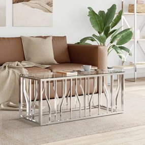 Üveg és rozsdamentes acél dohányzóasztal 110x45x45 cm