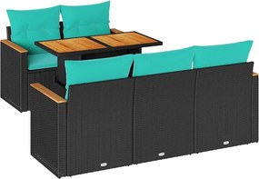 vidaXL 6 részes fekete polyrattan kerti ülőgarnitúra párnákkal