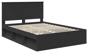 vidaXL Ágykeret fejtámlával fiókkal Fekete 150 x 200 cm Tömör fenyőfa