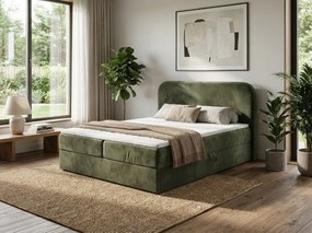Kárpitozott boxspring ágy FORENA 140x200 cm sötétzöld Matrac: Bonell rugós matrac