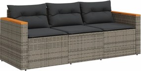 vidaXL 3 személyes szürke polyrattan kerti kanapé párnával