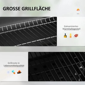 Outsunny Faszenes grillsütő, BBQ füstölő, 1 polc, 1 törölközőtartó, 2 grillrács, fekete