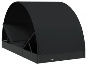 2 személyes fekete polyrattan napágy kerek tetővel 213x118x97cm