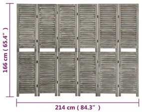 szürke 6 paneles tömör faparaván 214 x 166 cm