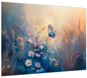 Üveg kép - Rét pillangóval (70x50 cm)