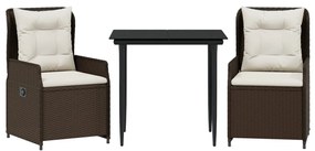 3 részes barna polyrattan kerti étkezőgarnitúra párnával