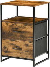 HOMCOM Textil Fiókos Tároló Szekrény 2 Fiókkal, Acél Vázú Polcos Szekrény Hálószobába, Nappaliba - Rusztikus Barna | Aosom