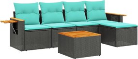 vidaXL 6 részes fekete polyrattan kerti ülőgarnitúra párnával