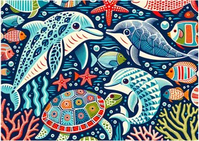 Kép – Rajzolt vízi állatok (70x50 cm)
