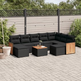 vidaXL 10 részes fekete polyrattan kerti ülőgarnitúra párnákkal