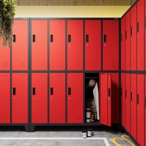 10 rekeszes öltözőszekrény lábakon BARTEK, 1360 x 1720 x 450 mm, antracit-piros