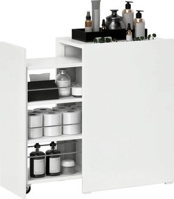 HOMCOM Keskeny Fürdőszobaszekrény Csúszó Fiókkal és Kerekekkel - 3 Rekesz a Kicsi Terekhez - 47x30x66.5 cm Fehér | Aosom