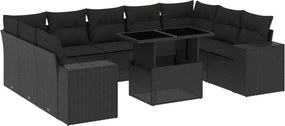 vidaXL 10 részes fekete polyrattan kerti ülőgarnitúra párnákkal