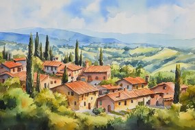 Vászonkép Canvas Tájkép Kilátás Olaszország Toszkána Város Hegyek 60x40