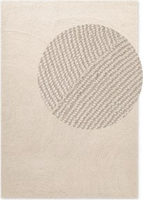 Gyapjú szőnyeg nappaliba 200x300cm, krémszínű félkör minta, 3d hatás