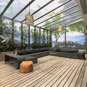 11-részes szürke polyrattan kerti bútorszett párnákkal