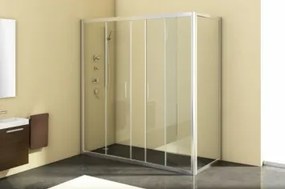 SQ line TV/4D/S zuhanyajtó két toló ajtóval fix fallal 140x75 cm ezüst profillal átlátszó üveggel