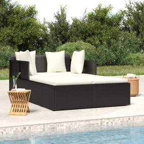 vidaXL fekete polyrattan napozóágy párnával 182 x 118 x 63 cm