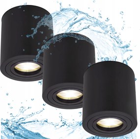 3x Halogén lámpatest GU10 Led cső Fürdőszoba Fekete vízálló Lámpa