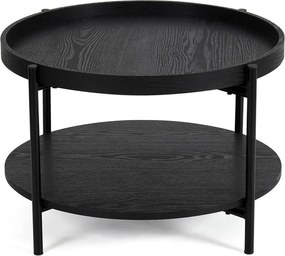 Fekete kerek dohányzóasztal tölgyfa dekorral ø 64 cm Hagen – Bonami Essentials