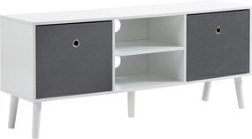HOMCOM TV Állvány 50 Inches Képernyőig Modern TV Állvány 2 Szövet Fiókkal és 2 Nyitott Polccal 110x29x46.5 cm Fehér és Szürke | Aosom