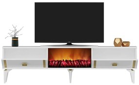 TV asztal/szekrény kandallóval Tobuvu 2 (fehér + arany) . Akció -21%. 1095521