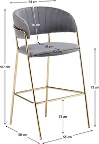 Design bárszék, szürkésbarna Velvet szövet/gold króm arany, DASMIN TYP 2