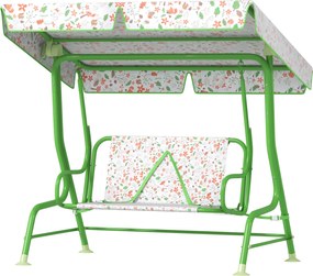 AIYAPLAY Kerti Hinta Gyerekeknek 3 Éves Kortól Két Személyes Hinta Állítható Napernyővel, Biztonsági Övvel és Aranyos Mintákkal 112x75x120 cm Zöld | A