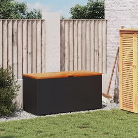 fekete polyrattan és akácfa kerti tárolóláda 110 x 50 x 54 cm