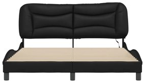 fekete műbőr ágykeret LED-világítással 160 x 200 cm