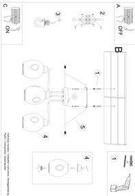 Sollux SL.1144 - Csillár rúdon FILLAN 3xE27/60W/230V fekete