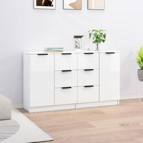 2 db magasfényű fehér szerelt fa tálalóasztal 60 x 30 x 70 cm