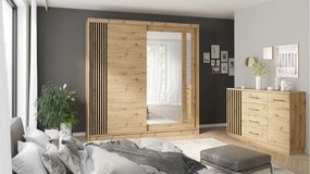 Komód Reno 121Fekete, Artisan tölgy, Fiókos és ajtós, 92x130x37cm