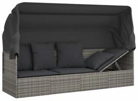szürke polyrattan kültéri társalgókanapé tetővel és párnákkal