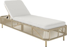 Outsunny PE-rattan napozóágy párnával – 5 fokozatban állítható kültéri napozóágy teraszra és erkélyre, sárga/krém, kb. 120 kg teherbírás | Aosom
