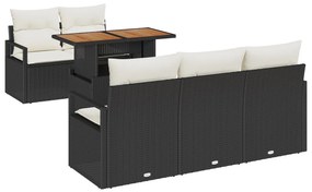 6 Részes Kerti Kanapé Szett Párnákkal Fekete Poly Rattan