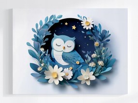 Vászonkép Canvas Kivágott Madár Bagoly Éjszaka Virágok Csillagok Álom 80x60